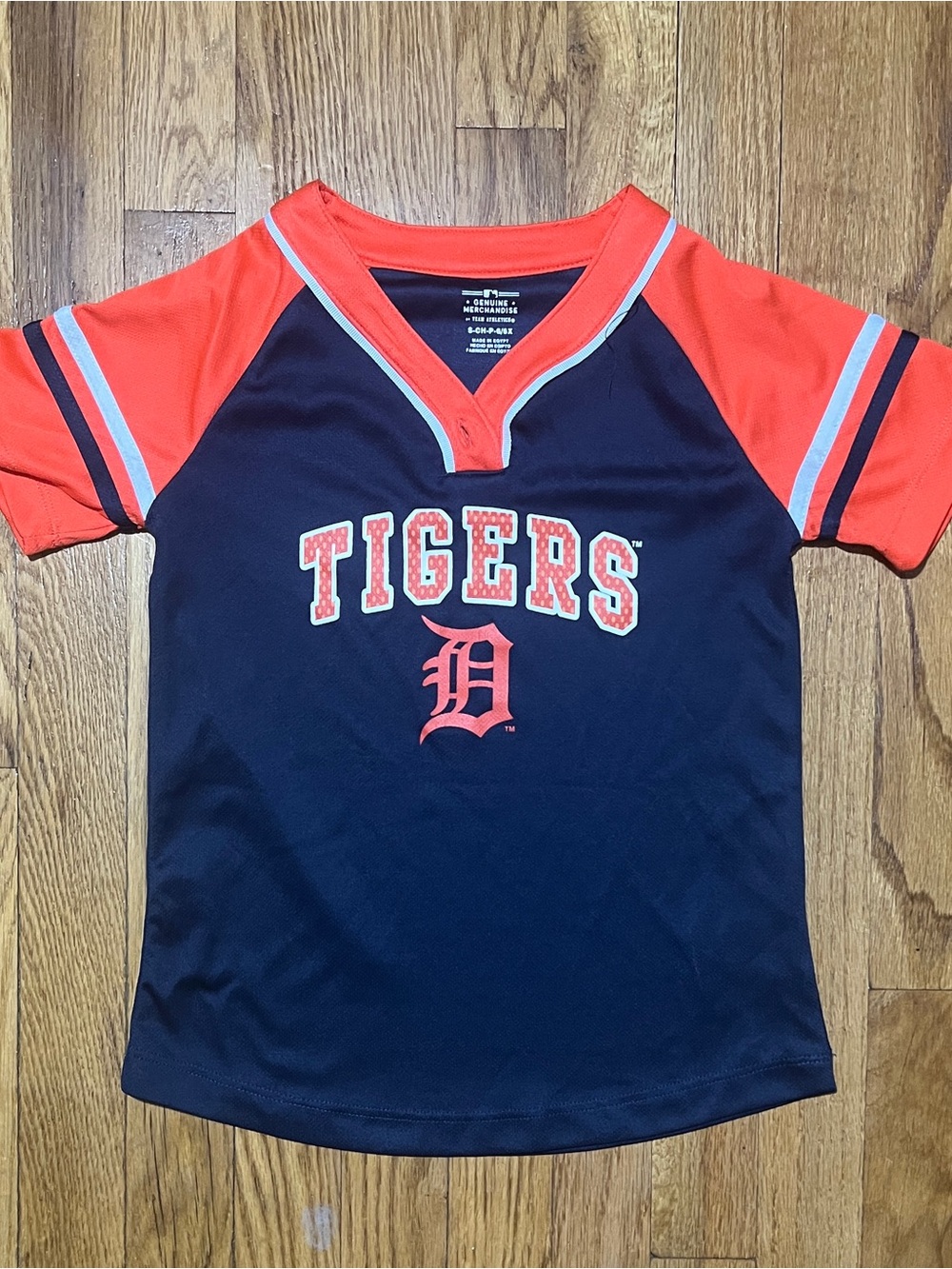 Team Athletics Detroit Tigers MLB Baseball Youth S (6-6X) Shirt Navy/Orange EUC